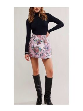 Free People Pink Floral Jacquard Mini Skirt